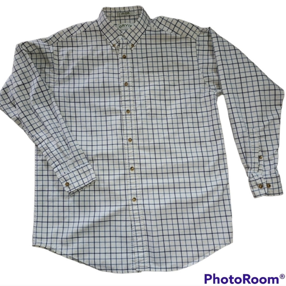 Orvis* 100% Cotton* Button Down Shirt* Blue/White Plaid* Sz L/TL